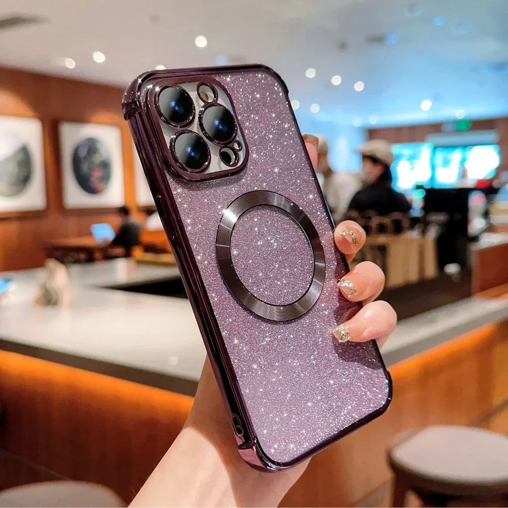 Luxury Glitter Paper Clear Plating Magsafe Ultra Slim Case Fr iPhone 14 Pro New